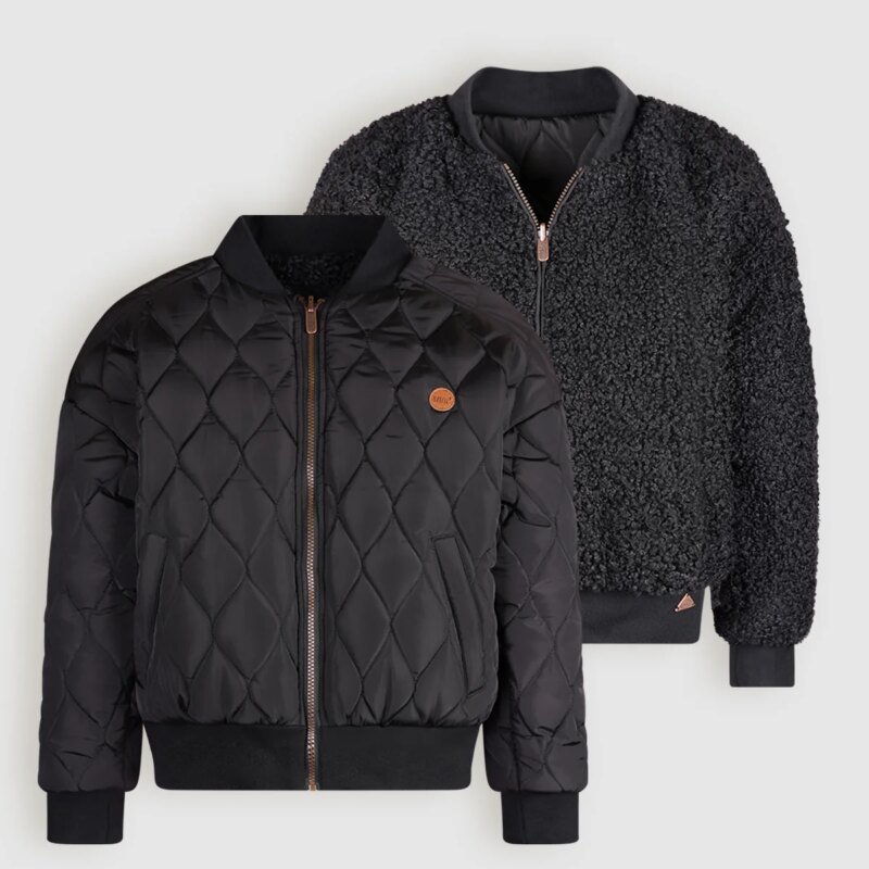 NoBell Meisjes reversibel winterjas met verborgen capuchon - Zwart NoBell' Meisjes reversibel winterjas met verborgen capuchon - ZwartMateriaal 100% RPE