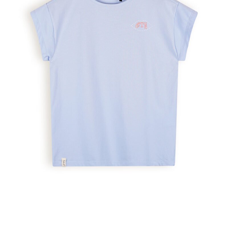 NoBell Meisjes t-shirt met knoop - Kasis - Satijn blauw NoBell' Meisjes t-shirt met knoop - Kasis - Satijn blauwMateriaal 95% OCS. 5% EA
