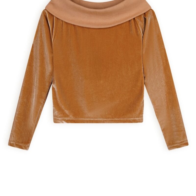NoBell Meisjes top shiny velours off shoulder - Kelza - Rosy zand NoBell' Meisjes top shiny velours off shoulder - Kelza - Rosy zandMateriaal 92% PE. 8% EA
