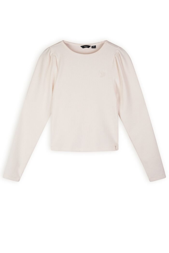 NoBell Zomer t-shirt meisjes Ivoor wit - melange - rib - lange mouw - Krew NoBell' Zomer t-shirt meisjes Ivoor wit - melange - rib - lange mouw - KrewMateriaal 75% polyesther