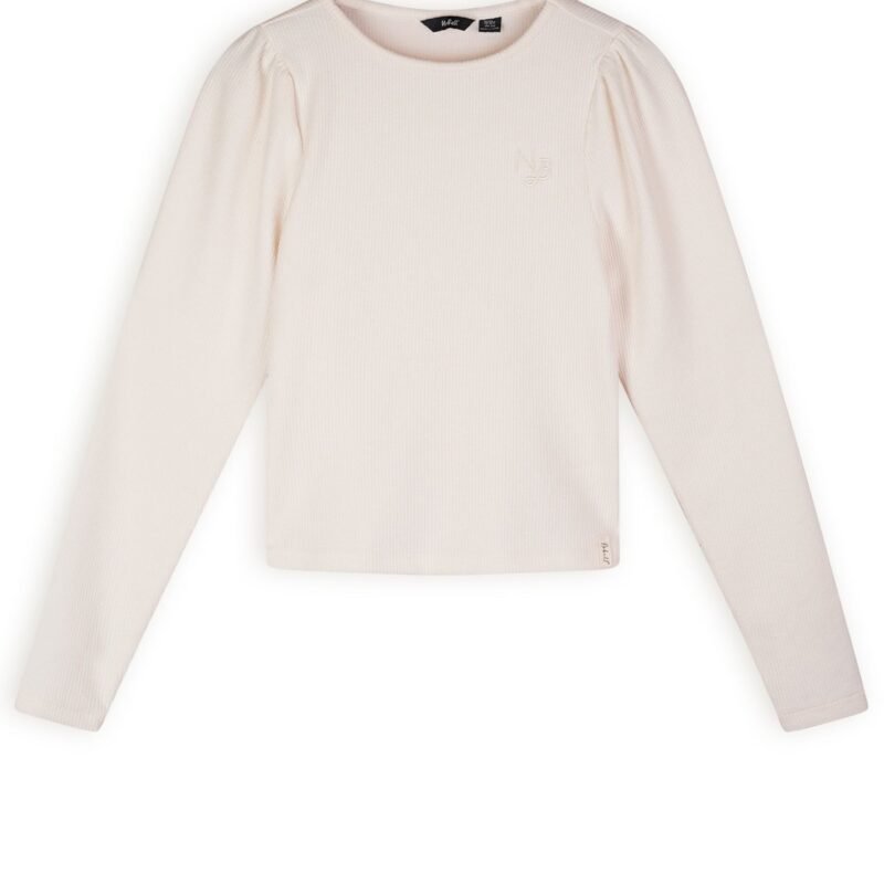 NoBell Zomer t-shirt meisjes Ivoor wit - melange - rib - lange mouw - Krew NoBell' Zomer t-shirt meisjes Ivoor wit - melange - rib - lange mouw - KrewMateriaal 75% polyesther