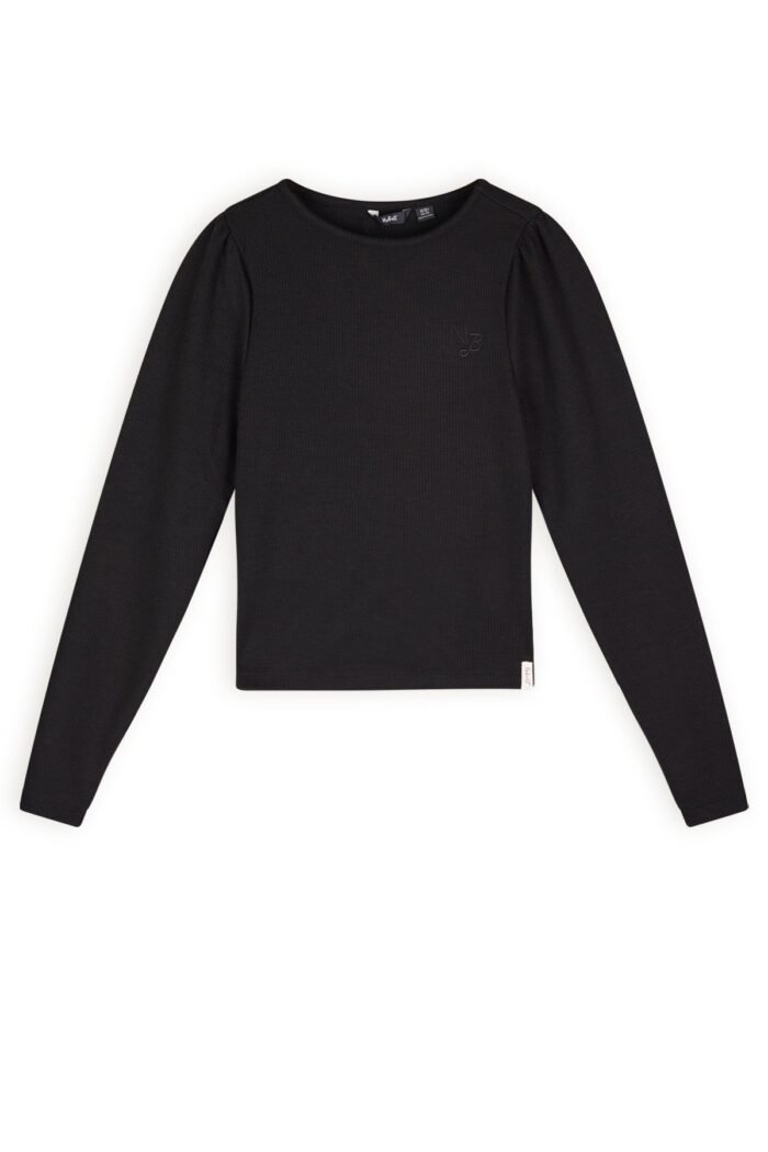 NoBell Zomer t-shirt meisjes Zwart - melange - rib - lange mouw - Krew NoBell' Zomer t-shirt meisjes Zwart - melange - rib - lange mouw - KrewMateriaal 75% polyesther