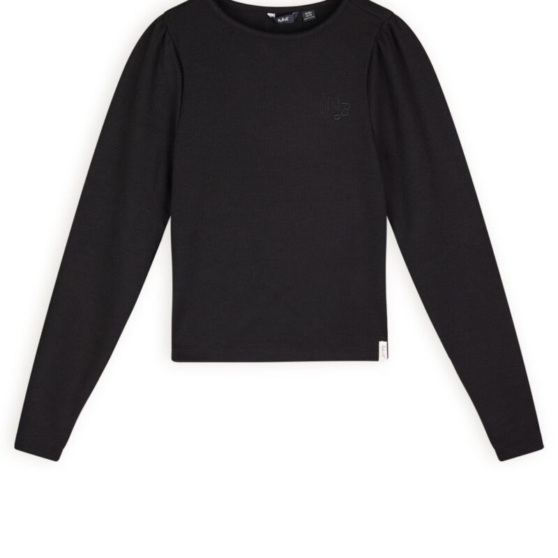 NoBell Zomer t-shirt meisjes Zwart - melange - rib - lange mouw - Krew NoBell' Zomer t-shirt meisjes Zwart - melange - rib - lange mouw - KrewMateriaal 75% polyesther