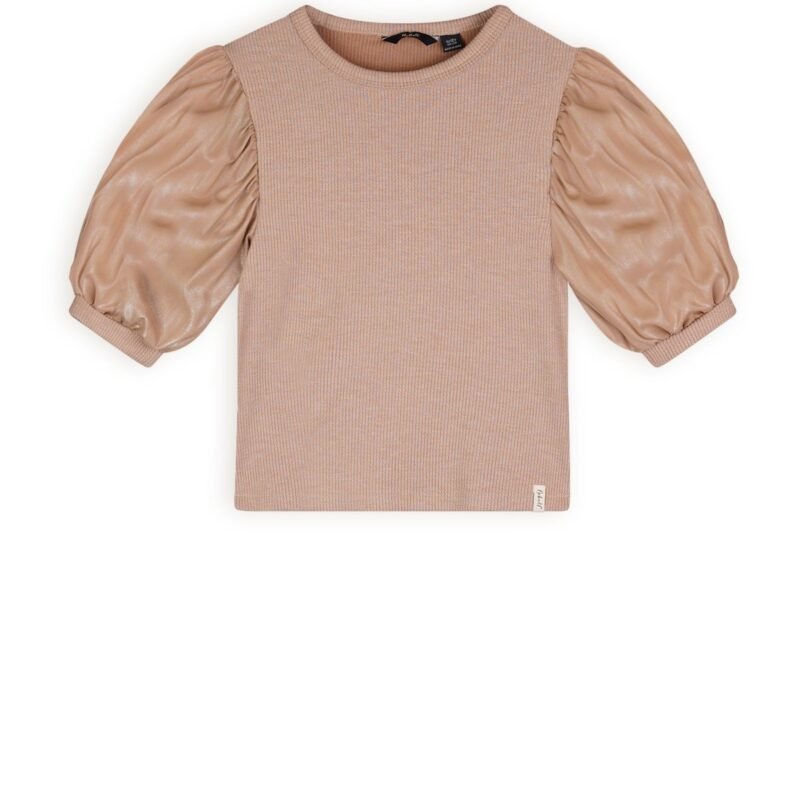 NoBell Zomer top meisjes Licht goud - rib - groot chiffon - korte mouw - Kylia NoBell' Zomer top meisjes Licht goud - rib - groot chiffon - korte mouw - KyliaMateriaal 95% polyesther