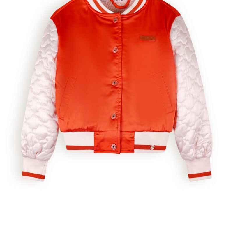 NoNo Meisjes baseball jasje - Darsy - Vlammen rood NoNo Meisjes baseball jasje - Darsy - Vlammen roodMateriaal 100% PE