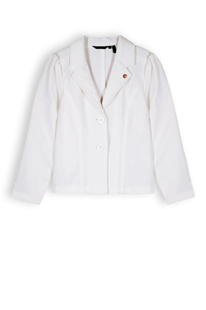 NoNo Meisjes blazer lurex krijtstreep - Dip - Sneeuw wit NoNo Meisjes blazer lurex krijtstreep - Dip - Sneeuw witMateriaal 73% PE. 25% VI. 2% EA