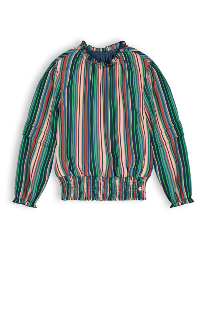 NoNo Meisjes blouse gestreept - Taya - Navy blauw NoNo Meisjes blouse gestreept - Taya - Navy blauwMateriaal 60% RPE 40% PE