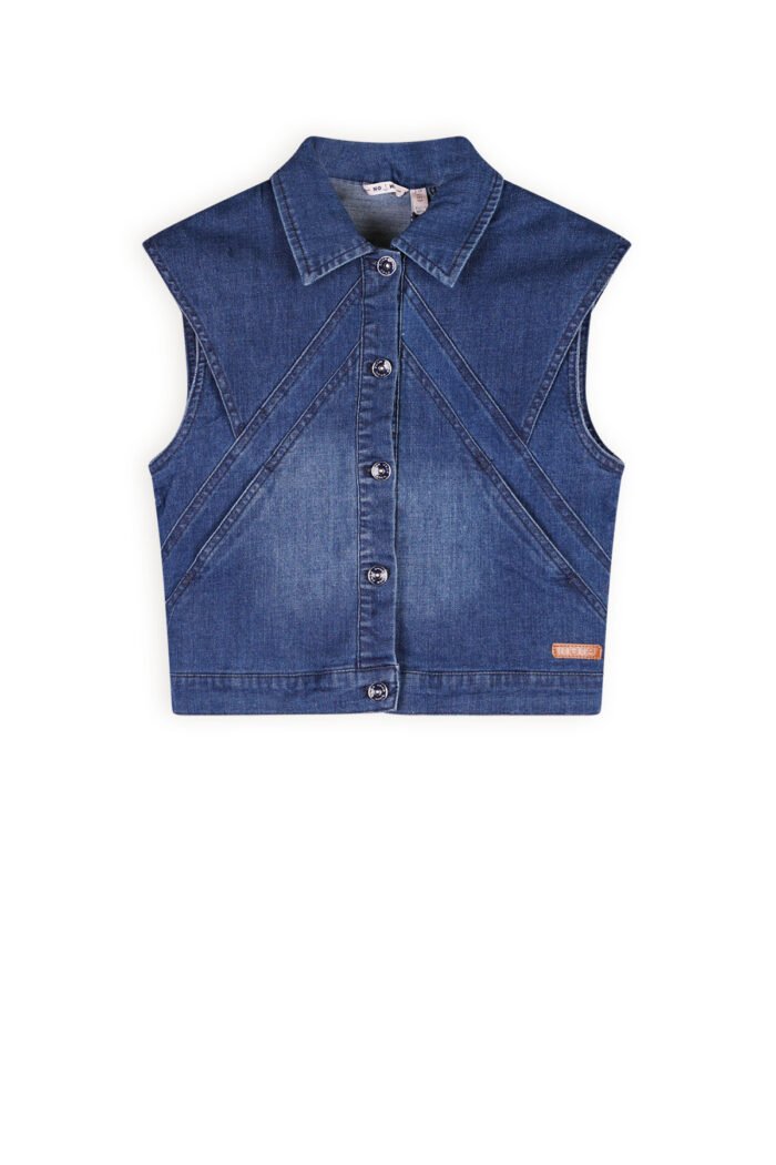 NoNo Meisjes jeans gilet - Dory - Navy blauw NoNo Meisjes jeans gilet - Dory - Navy blauwMateriaal 100% katoen