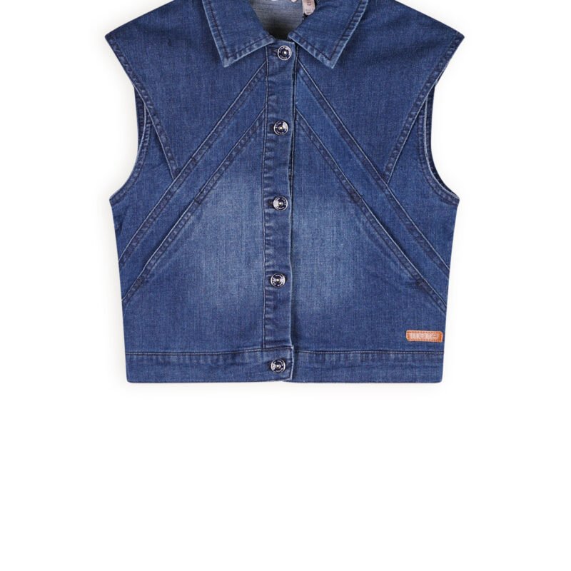 NoNo Meisjes jeans gilet - Dory - Navy blauw NoNo Meisjes jeans gilet - Dory - Navy blauwMateriaal 100% katoen