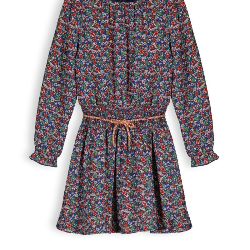 NoNo Meisjes jurk bloemen - Manyu - Ensign blauw NoNo Meisjes jurk bloemen - Manyu - Ensign blauwMateriaal 60% RPE 40% PE