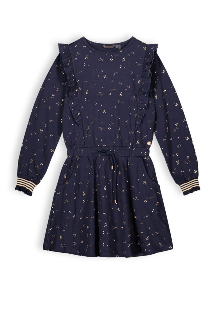 NoNo Meisjes jurk jersey - Mira - Navy blauw NoNo Meisjes jurk jersey - Mira - Navy blauwMateriaal 96% CO 4% EA