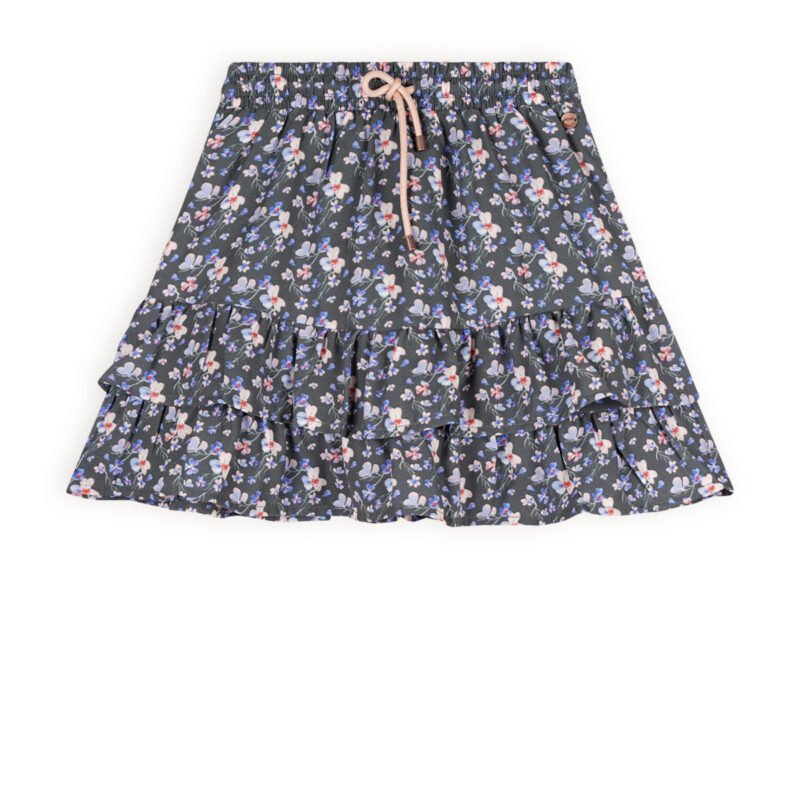 NoNo Meisjes rok ruffel AOP - Neval - Bushy grijs NoNo Meisjes rok ruffel AOP - Neval - Bushy grijsMateriaal 60% RPE. 40% PE