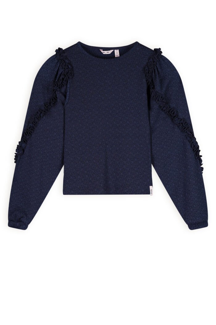 NoNo Meisjes t-shirt jersey fancy mouw - Kysa - Navy blauw NoNo Meisjes t-shirt jersey fancy mouw - Kysa - Navy blauwMateriaal 95% PE. 5% EA