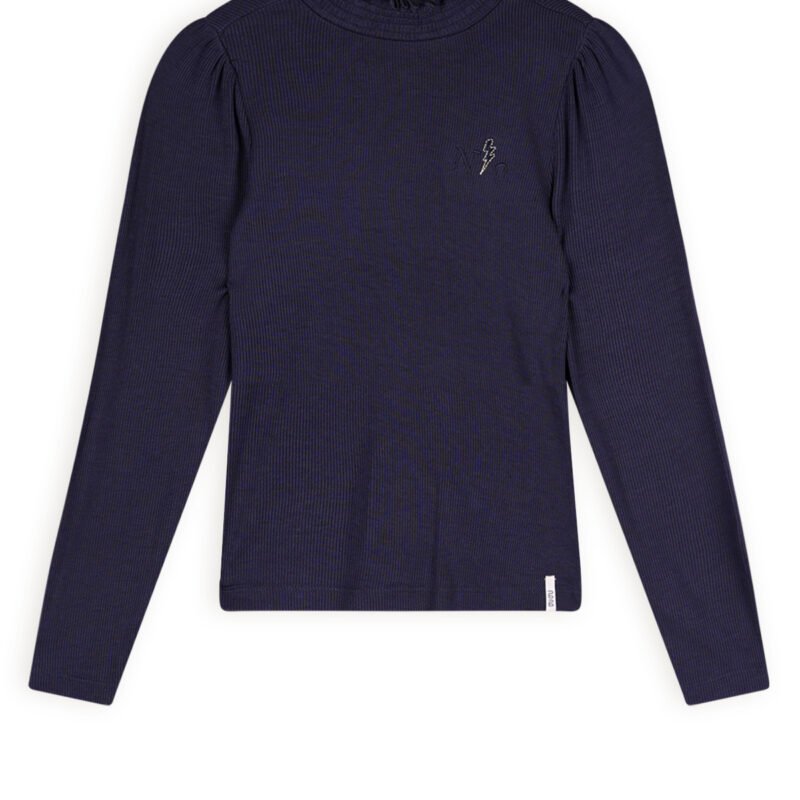 NoNo Meisjes t-shirt rib jersey - Koss - Navy blauw NoNo Meisjes t-shirt rib jersey - Koss - Navy blauwMateriaal 96% EVI. 4% EA