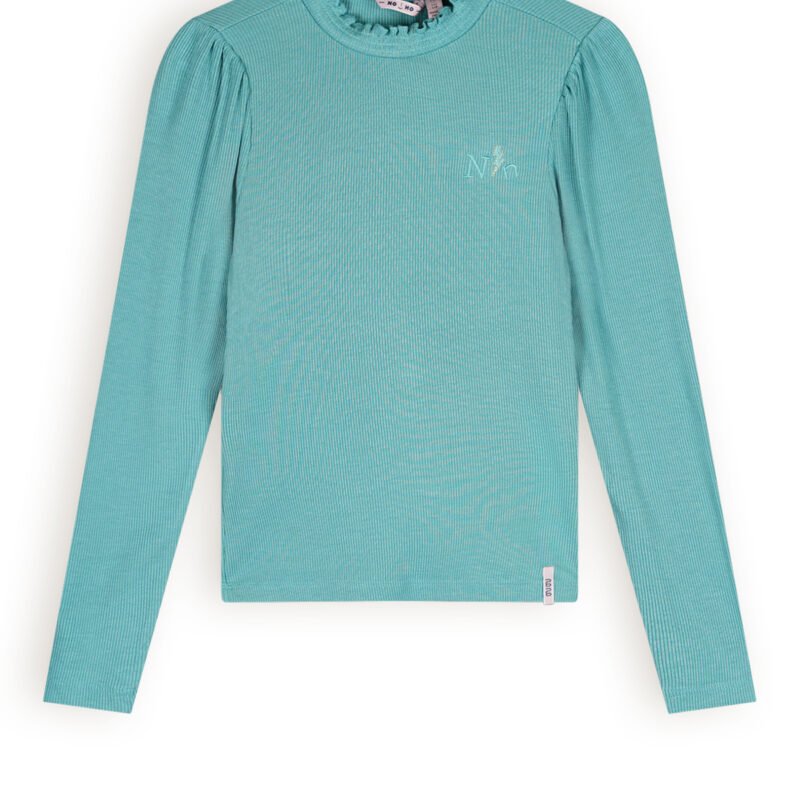 NoNo Meisjes t-shirt rib jersey - Koss - Pottery blauw NoNo Meisjes t-shirt rib jersey - Koss - Pottery blauwMateriaal 96% EVI. 4% EA
