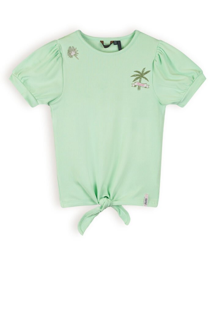 NoNo Meisjes t-shirt rib met knoop - Komy - Spring groen NoNo Meisjes t-shirt rib met knoop - Komy - Spring groenMateriaal 95%VI. 5% EA
