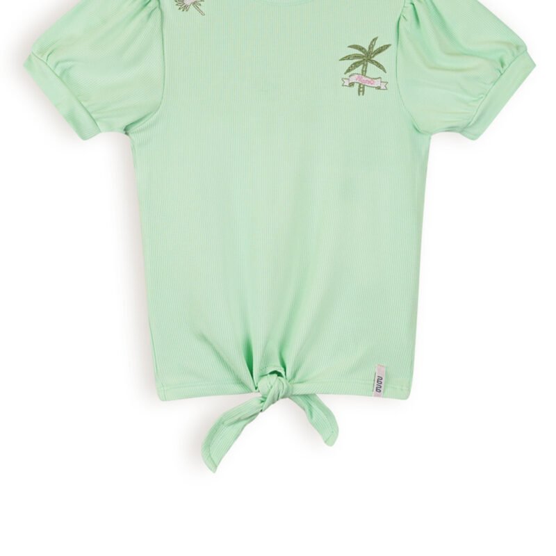 NoNo Meisjes t-shirt rib met knoop - Komy - Spring groen NoNo Meisjes t-shirt rib met knoop - Komy - Spring groenMateriaal 95%VI. 5% EA
