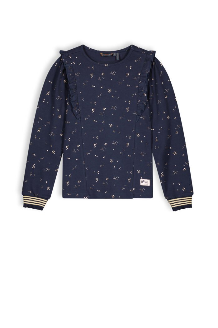 NoNo Meisjes top jersey met ruffel - Kean - Navy blauw NoNo Meisjes top jersey met ruffel - Kean - Navy blauwMateriaal 96% CO 4% EA