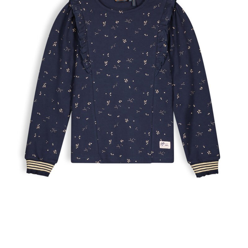 NoNo Meisjes top jersey met ruffel - Kean - Navy blauw NoNo Meisjes top jersey met ruffel - Kean - Navy blauwMateriaal 96% CO 4% EA