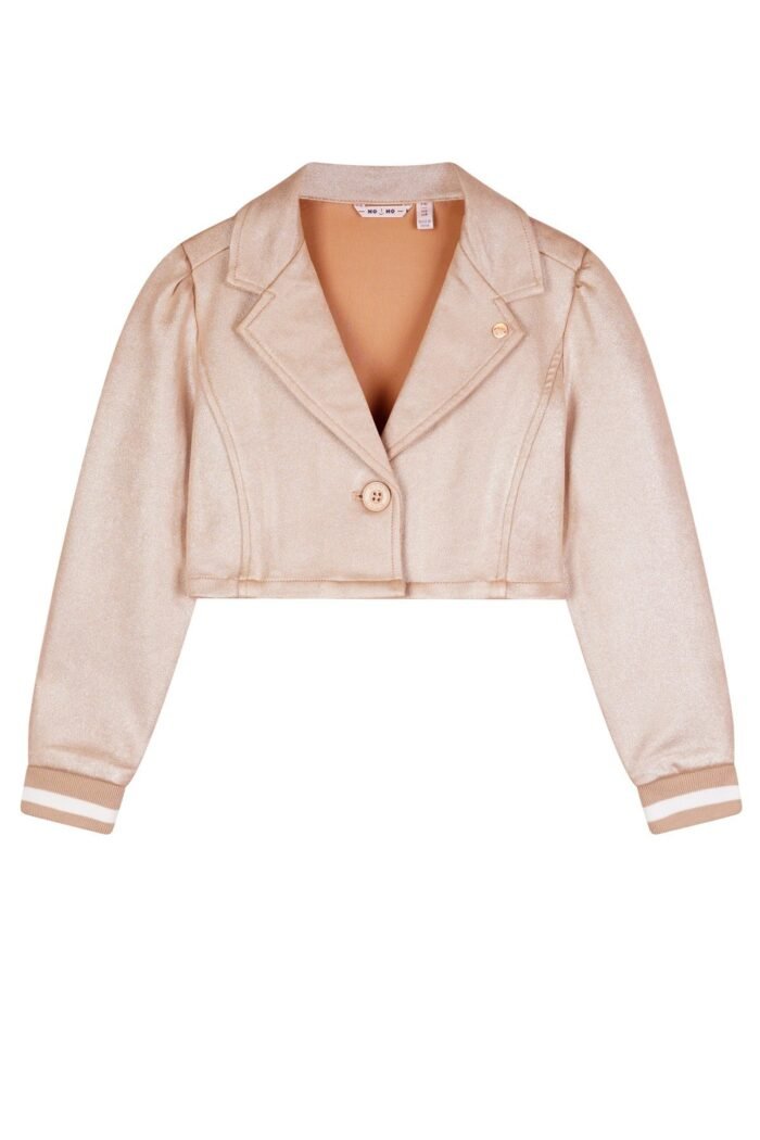 NoNo Zomer blazer meisjes Licht goud - suede folie print - Dissy NoNo Zomer blazer meisjes Licht goud - suede folie print - DissyMateriaal 100% polyesther