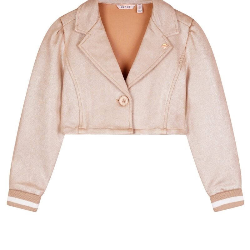 NoNo Zomer blazer meisjes Licht goud - suede folie print - Dissy NoNo Zomer blazer meisjes Licht goud - suede folie print - DissyMateriaal 100% polyesther