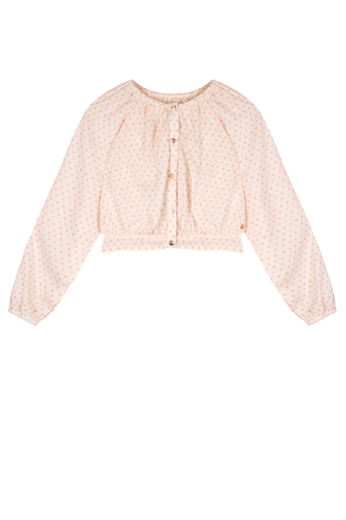 NoNo Zomer blouse meisjes Ivoor wit - AOP hartjes - cropped - Tomas NoNo Zomer blouse meisjes Ivoor wit - AOP hartjes - cropped - TomasMateriaal 60% recycled polyesther