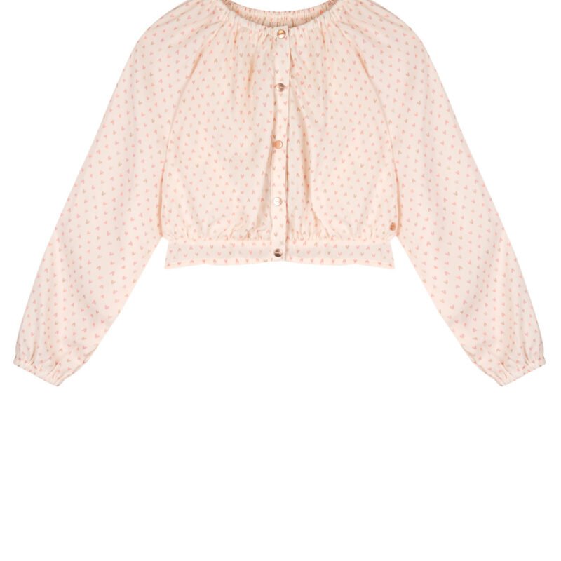 NoNo Zomer blouse meisjes Ivoor wit - AOP hartjes - cropped - Tomas NoNo Zomer blouse meisjes Ivoor wit - AOP hartjes - cropped - TomasMateriaal 60% recycled polyesther
