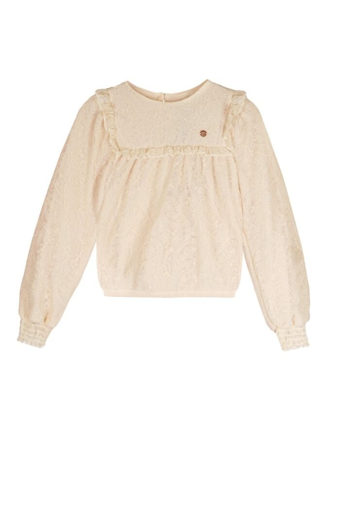 NoNo Zomer blouse meisjes Ivoor wit - geborduurd mesh - lange mouw - Tirzy NoNo Zomer blouse meisjes Ivoor wit - geborduurd mesh - lange mouw - TirzyMateriaal 50% polyamide