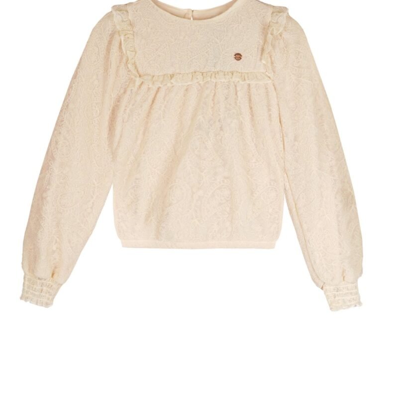 NoNo Zomer blouse meisjes Ivoor wit - geborduurd mesh - lange mouw - Tirzy NoNo Zomer blouse meisjes Ivoor wit - geborduurd mesh - lange mouw - TirzyMateriaal 50% polyamide