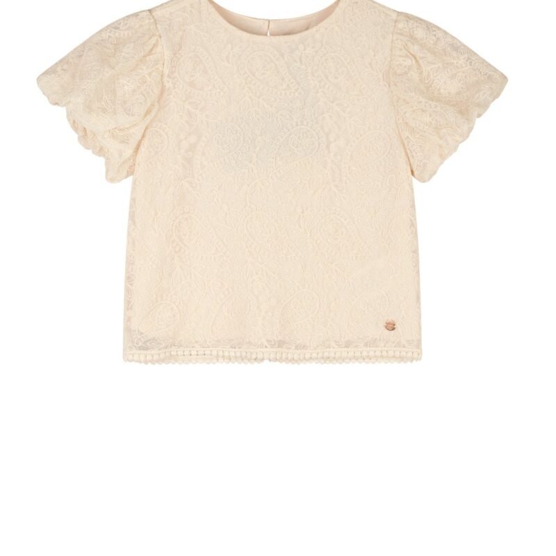 NoNo Zomer blouse meisjes Ivoor wit - geborduurd mesh - pofmouw - korte mouw - Tessy NoNo Zomer blouse meisjes Ivoor wit - geborduurd mesh - pofmouw - korte mouw - TessyMateriaal 50% polyamide