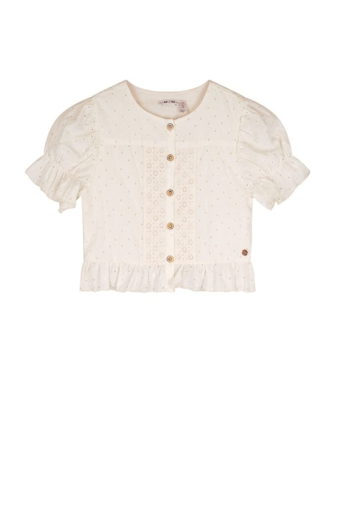 NoNo Zomer blouse meisjes Ivoor wit - korte mouw - embroidery - Tylia NoNo Zomer blouse meisjes Ivoor wit - korte mouw - embroidery - TyliaMateriaal 100% katoen