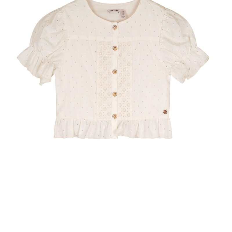 NoNo Zomer blouse meisjes Ivoor wit - korte mouw - embroidery - Tylia NoNo Zomer blouse meisjes Ivoor wit - korte mouw - embroidery - TyliaMateriaal 100% katoen