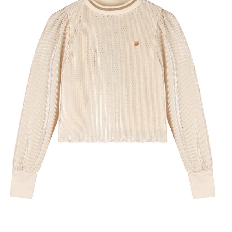 NoNo Zomer blouse meisjes Licht goud - AOP plisse - Tisja NoNo Zomer blouse meisjes Licht goud - AOP plisse - TisjaMateriaal 100% recylced polyesther