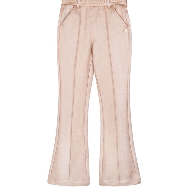 NoNo Zomer flair broek meisjes Licht goud - suede folie print - Soy NoNo Zomer flair broek meisjes Licht goud - suede folie print - SoyMateriaal 100% polyesther