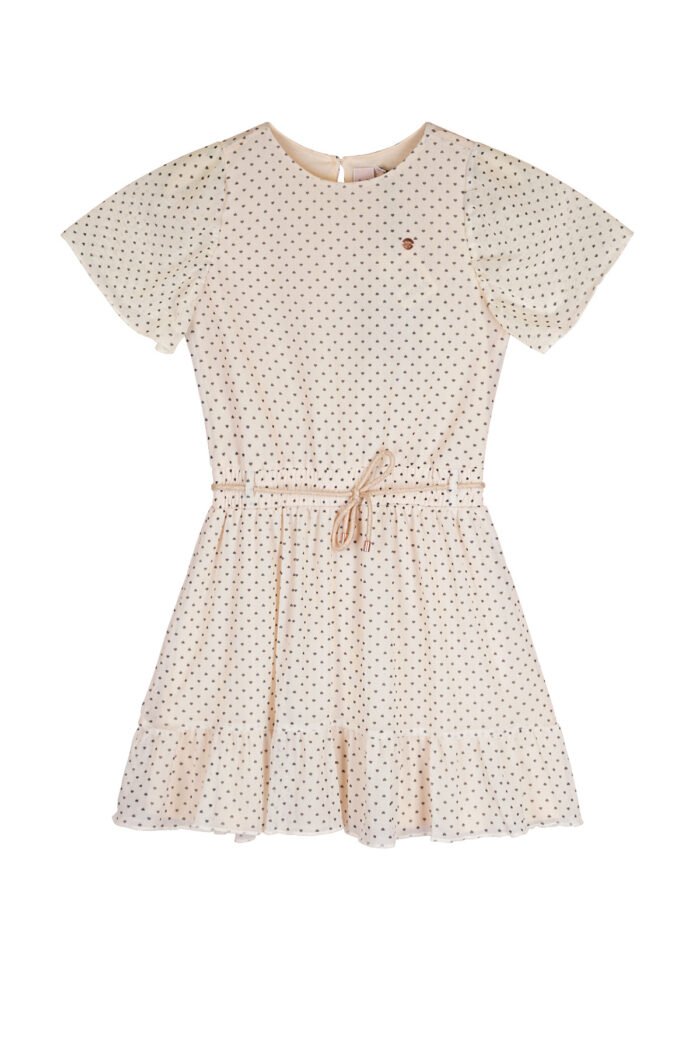 NoNo Zomer jurk meisjes Ivoor wit - mesh - AOP - korte mouw - Mireal NoNo Zomer jurk meisjes Ivoor wit - mesh - AOP - korte mouw - MirealMateriaal 95% recycled polyesther