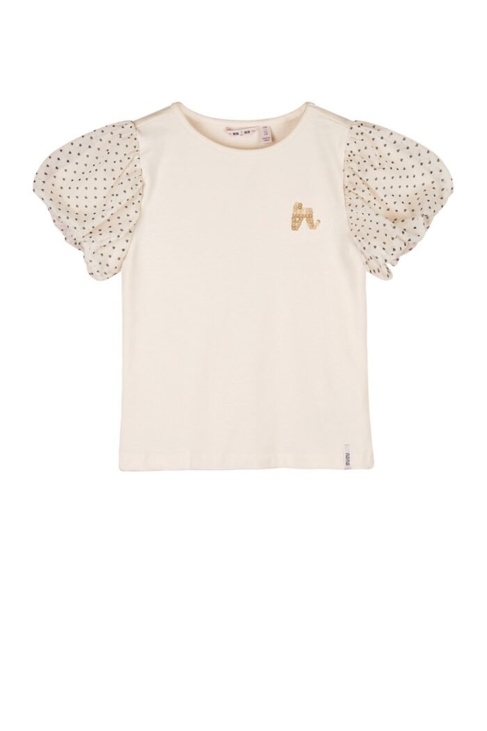 NoNo Zomer t-shirt meisjes Ivoor wit - mesh - ballon mouw - Kaya NoNo Zomer t-shirt meisjes Ivoor wit - mesh - ballon mouw - KayaMateriaal 95% katoen