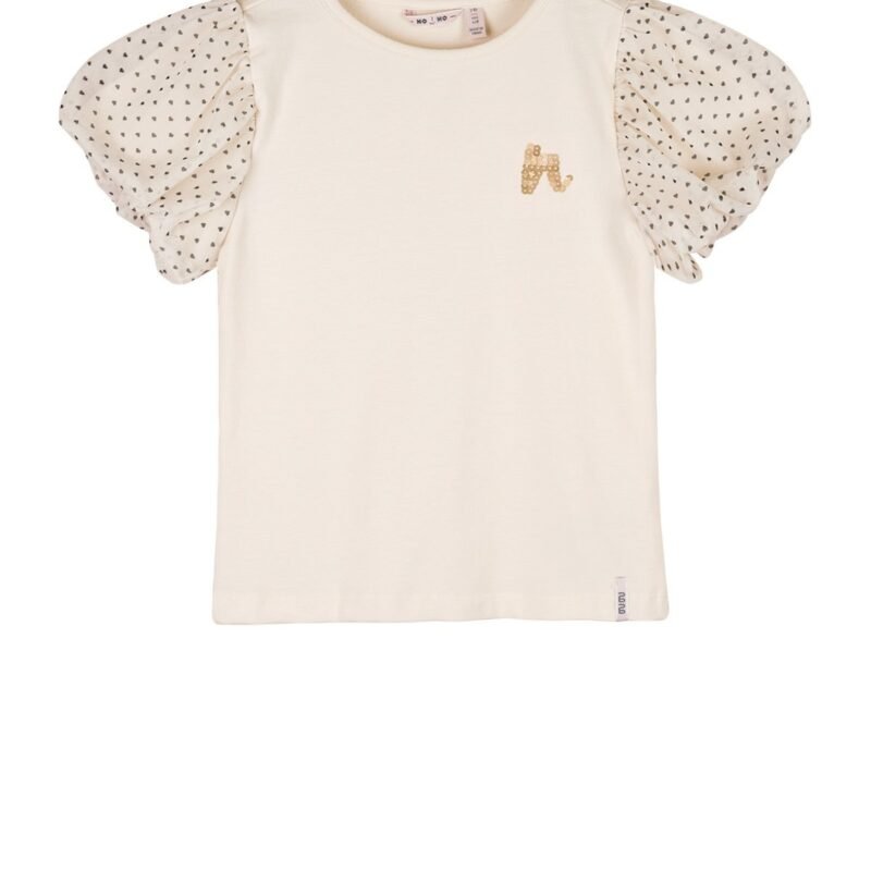 NoNo Zomer t-shirt meisjes Ivoor wit - mesh - ballon mouw - Kaya NoNo Zomer t-shirt meisjes Ivoor wit - mesh - ballon mouw - KayaMateriaal 95% katoen