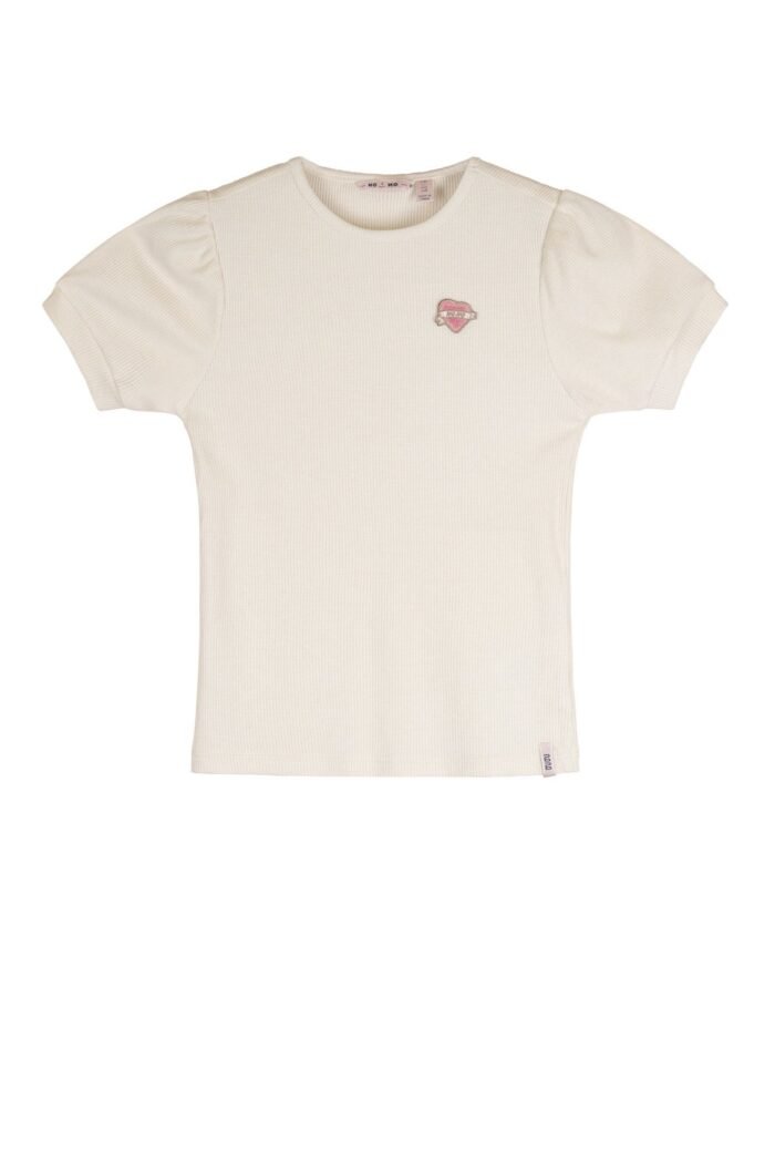 NoNo Zomer t-shirt meisjes Ivoor wit - rib jersey - lurex - korte mouw - Kyoto NoNo Zomer t-shirt meisjes Ivoor wit - rib jersey - lurex - korte mouw - KyotoMateriaal 43% viscose
