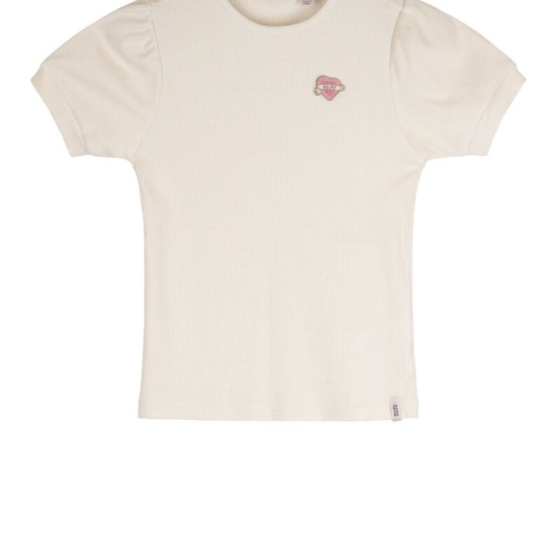 NoNo Zomer t-shirt meisjes Ivoor wit - rib jersey - lurex - korte mouw - Kyoto NoNo Zomer t-shirt meisjes Ivoor wit - rib jersey - lurex - korte mouw - KyotoMateriaal 43% viscose