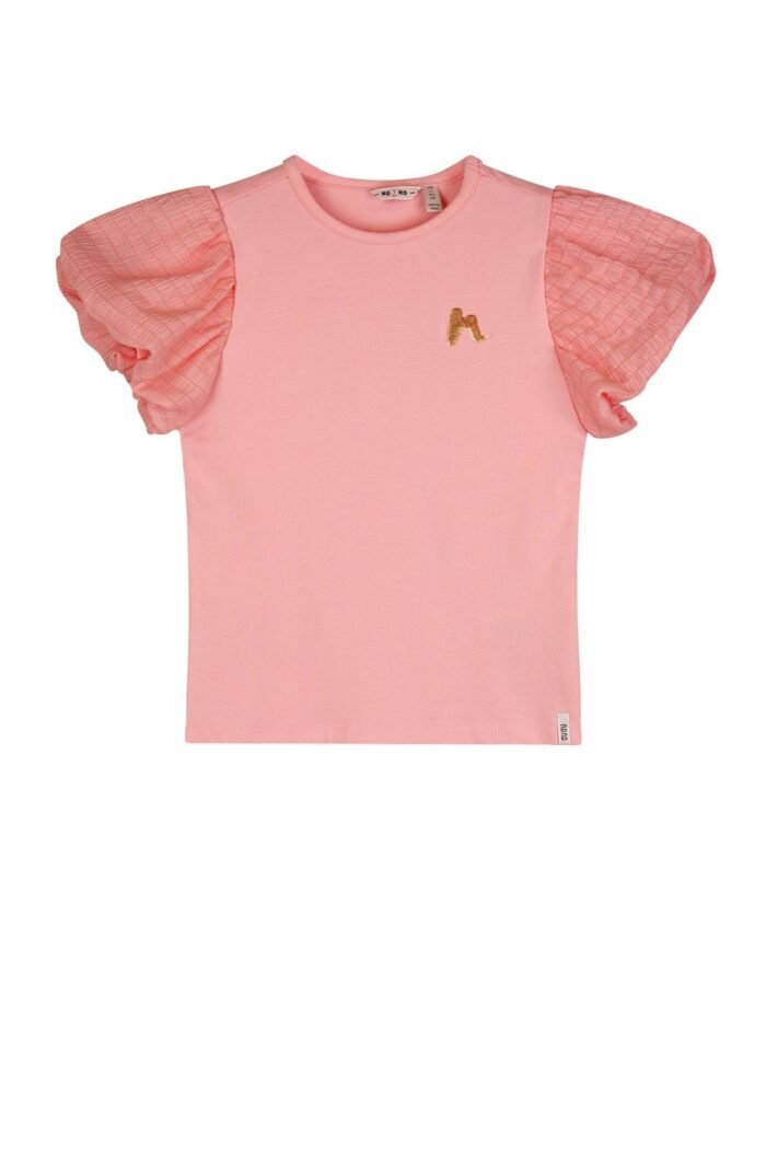 NoNo Zomer t-shirt meisjes Roze - voile ballon korte mouw - Kaya NoNo Zomer t-shirt meisjes Roze - voile ballon korte mouw - KayaMateriaal 95% katoen
