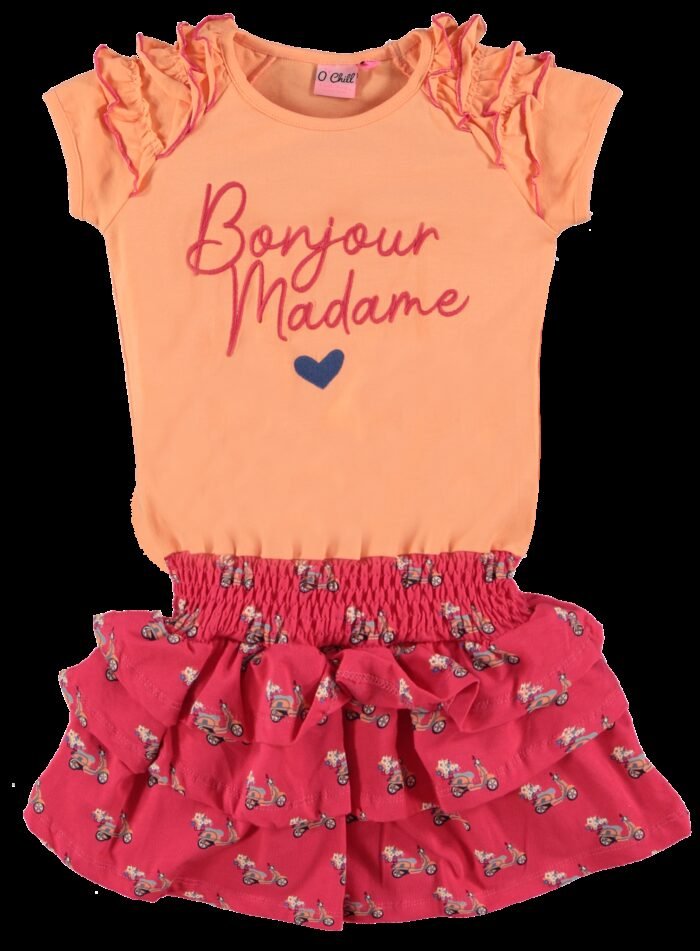 O'Chill Meisjes jurk - Inaira - Peach/ Rood Inaira - Maat 104/110 - O'Chill - Meisjes jurk - Inaira - Peach/ Rood