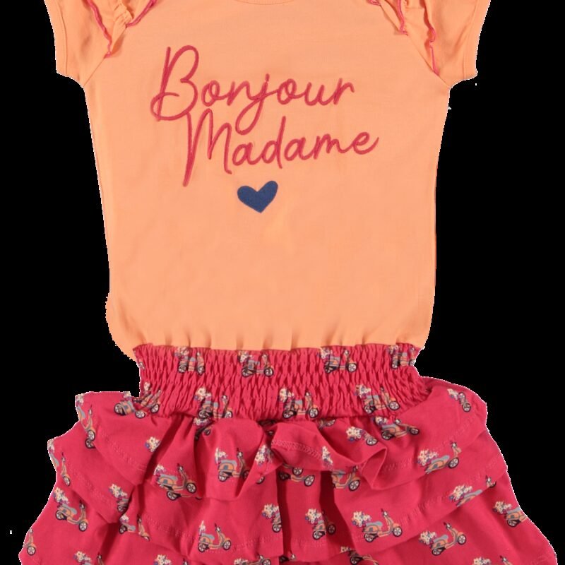 O'Chill Meisjes jurk - Inaira - Peach/ Rood Inaira - Maat 104/110 - O'Chill - Meisjes jurk - Inaira - Peach/ Rood