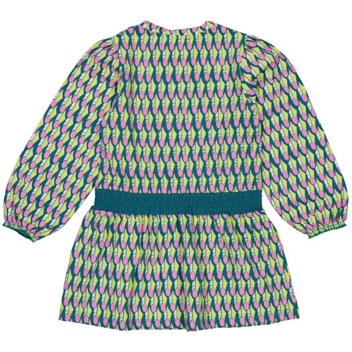 Quapi Meisjes jurk - Dagmar - AOP Blauw grafisch Quapi Meisjes jurk - Dagmar - AOP Blauw grafischMateriaal 95% Cotton 5% Elastan