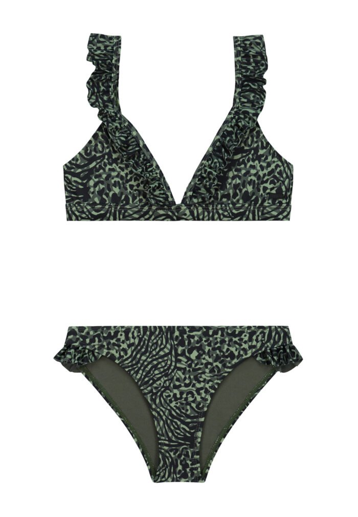 Shiwi Meisjes bikini triangel - Bella - Bos groen mixed animal Shiwi Meisjes bikini triangel - Bella - Bos groen mixed animalMateriaal 82% recycled polyester