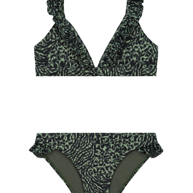 Shiwi Meisjes bikini triangel - Bella - Bos groen mixed animal Shiwi Meisjes bikini triangel - Bella - Bos groen mixed animalMateriaal 82% recycled polyester