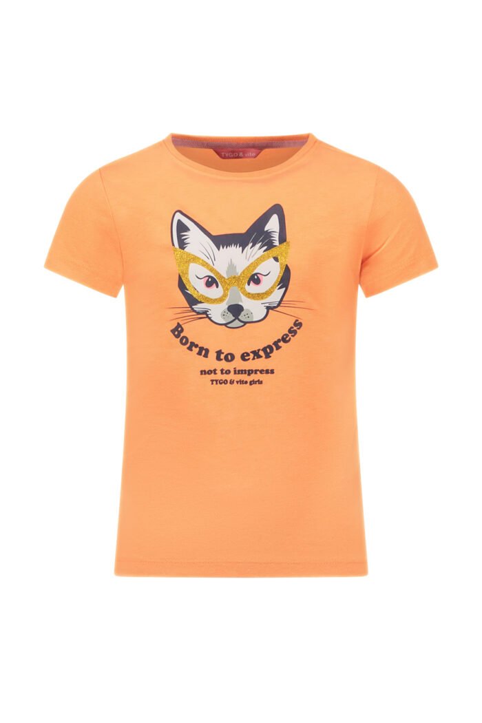 Tygo & Vito Meisjes t-shirt - Print - Neon koraal TYGO&vito Meisjes t-shirt - Print - Neon koraalMateriaal 65% PE