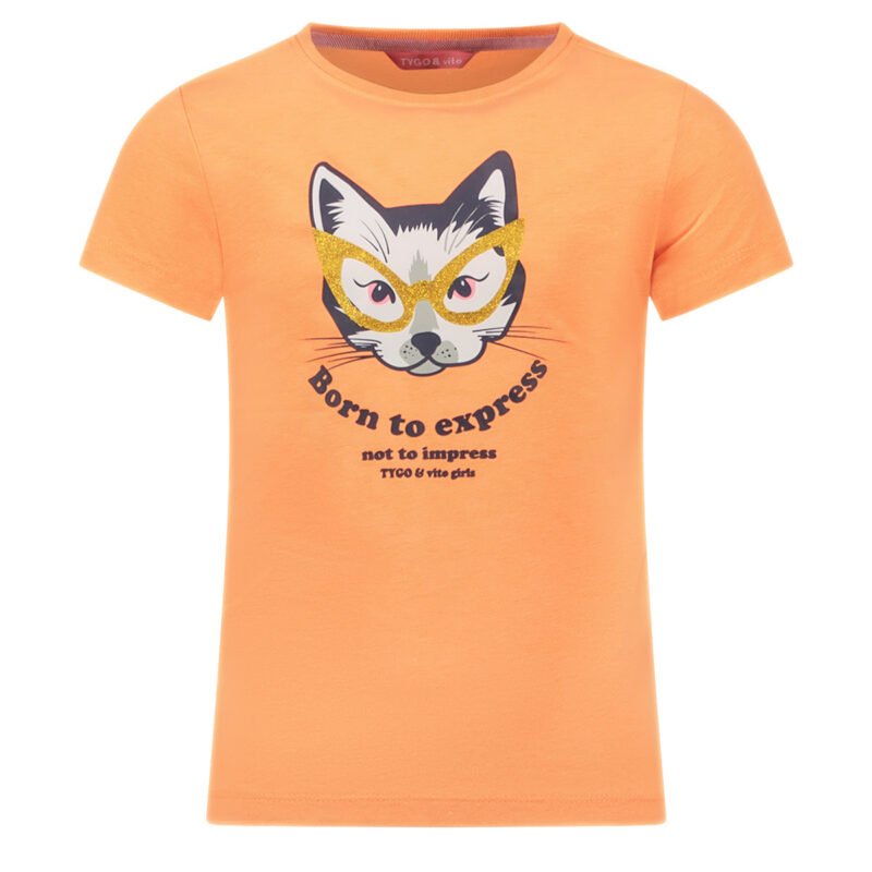 Tygo & Vito Meisjes t-shirt - Print - Neon koraal TYGO&vito Meisjes t-shirt - Print - Neon koraalMateriaal 65% PE