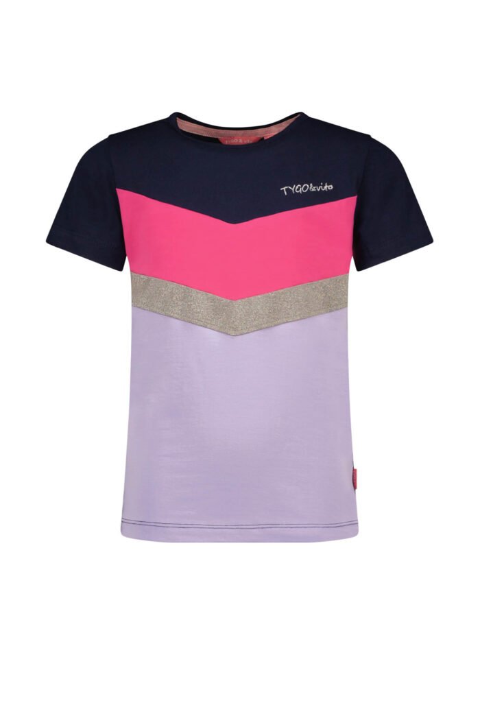 Tygo & Vito Meisjes t-shirt colorblock - Navy blauw Tygo & Vito Meisjes t-shirt colorblock - Navy blauw95% SCO 5% EA combed sj 160 gsm