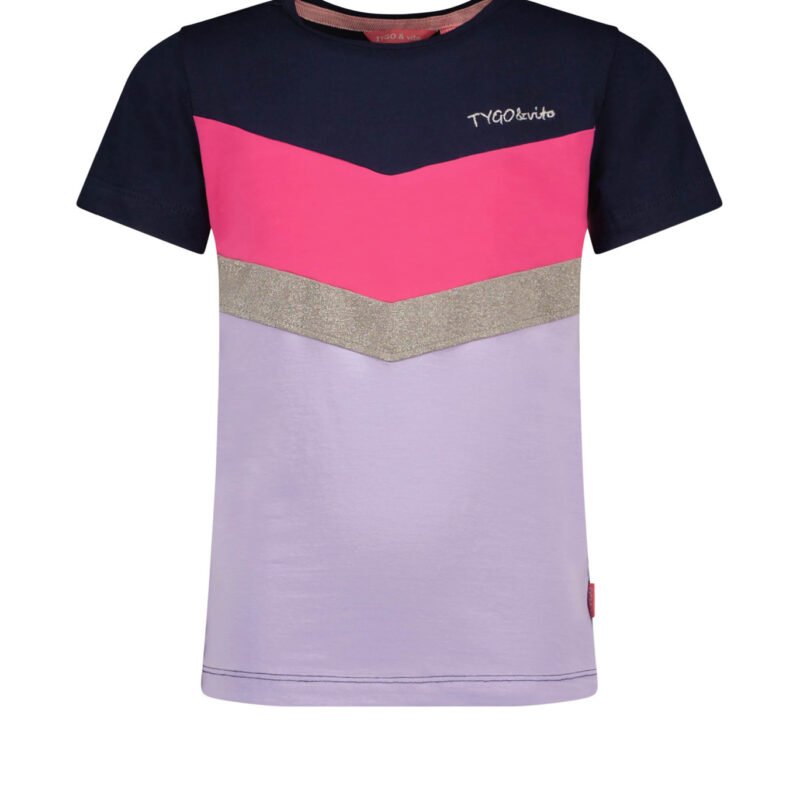 Tygo & Vito Meisjes t-shirt colorblock - Navy blauw Tygo & Vito Meisjes t-shirt colorblock - Navy blauw95% SCO 5% EA combed sj 160 gsm